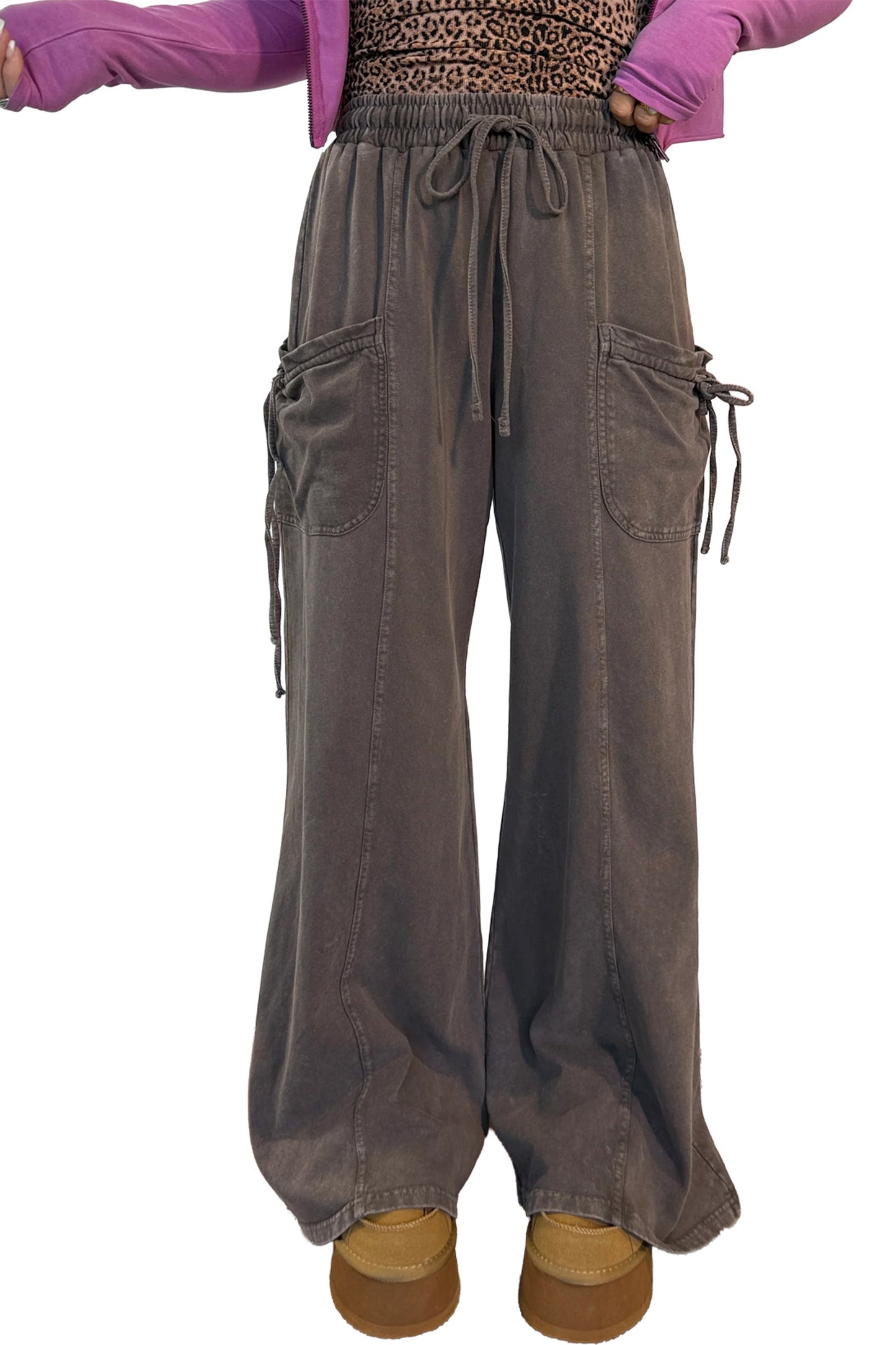 Dark Brown Mineral-Wash Cargo Pants