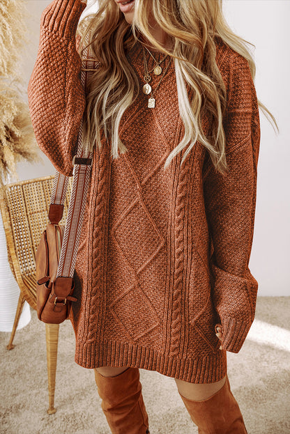 Parchment Cable Knit Drop-Shoulder Loose Fit Sweater Dress