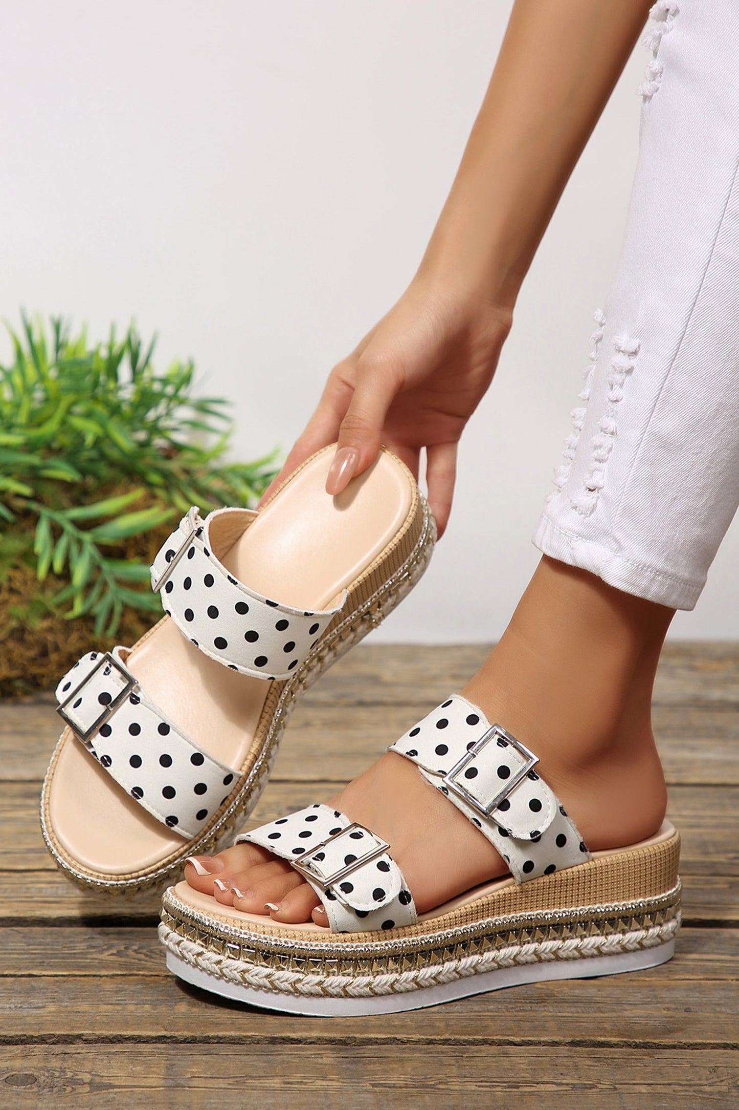 Black Polka-Dot Platform Slides