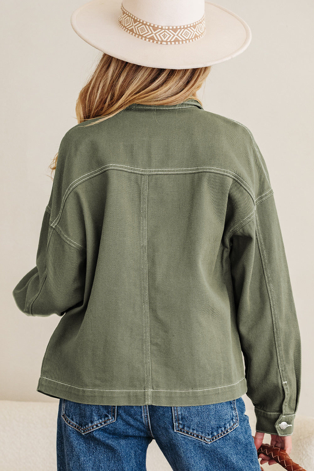 Smoke Green Boyfriend Denim Jacket