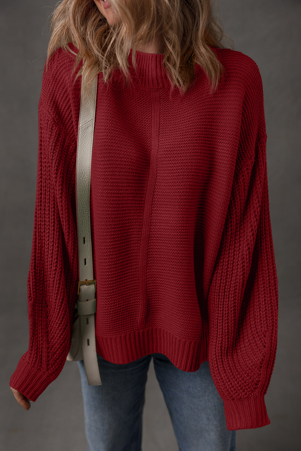 Dusty Blue Front-Seam Relaxed Sweater