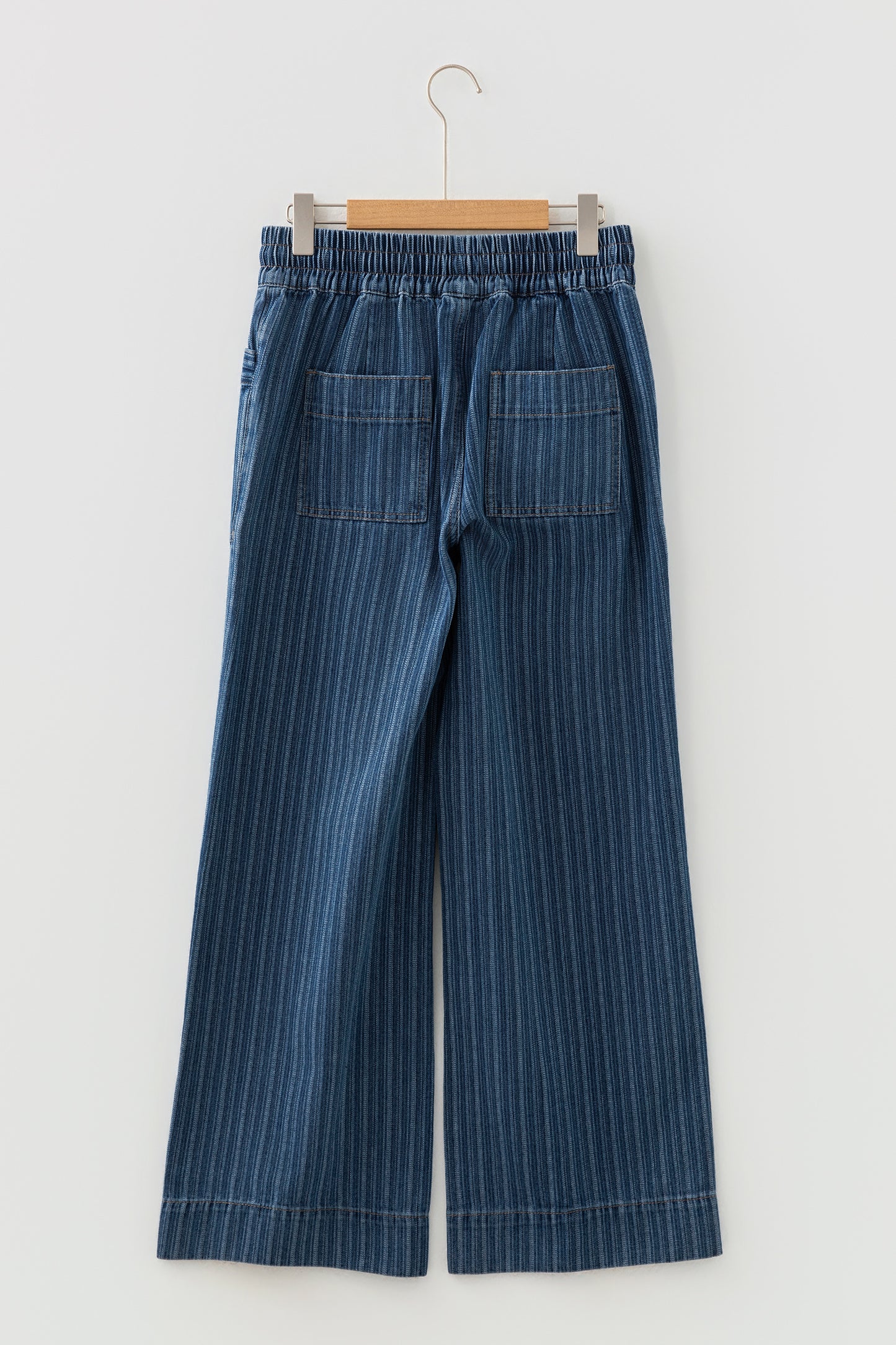 Blue Stripe Drawstring Wide-Leg Jeans