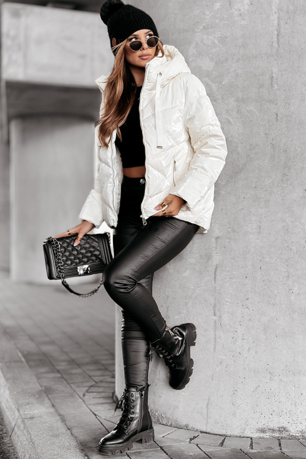 White Quilted Hooded Puffer Coat