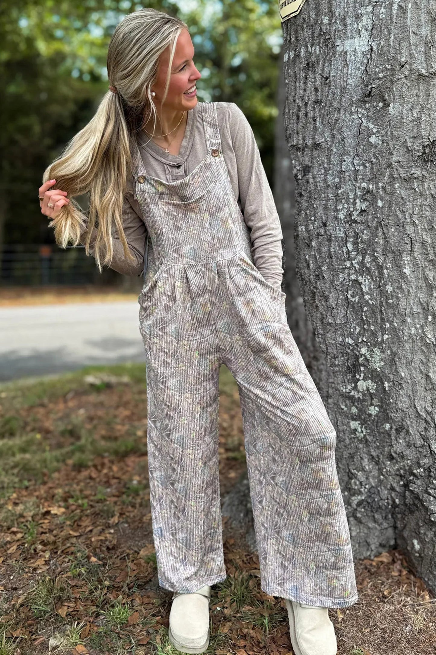 Brown Camouflage Sleeveless Jumpsuit