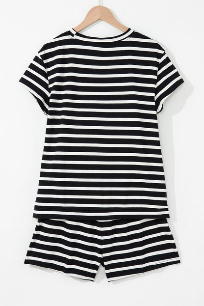 Black & White Stripe Tee & Shorts Set