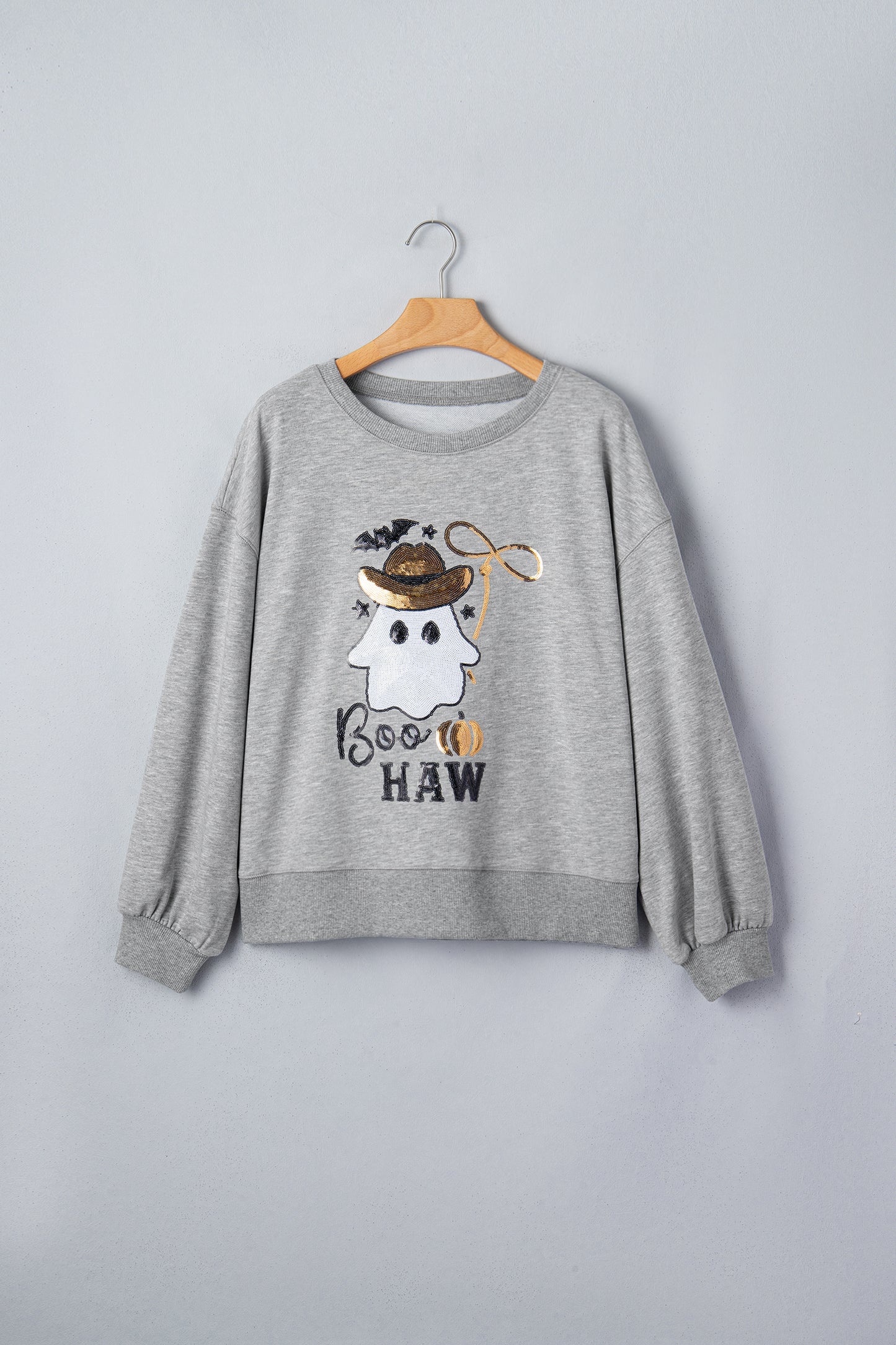 Gray Sequin Ghost Graphic Sweatshirt