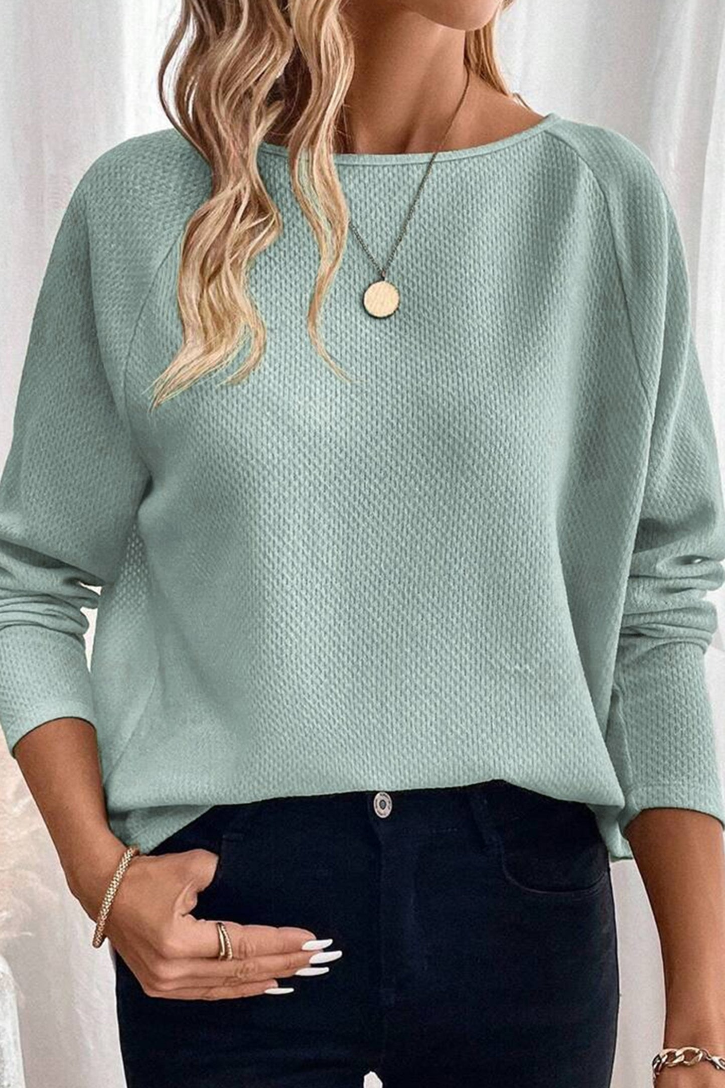 Moonlight Jade Textured Raglan Knit Top