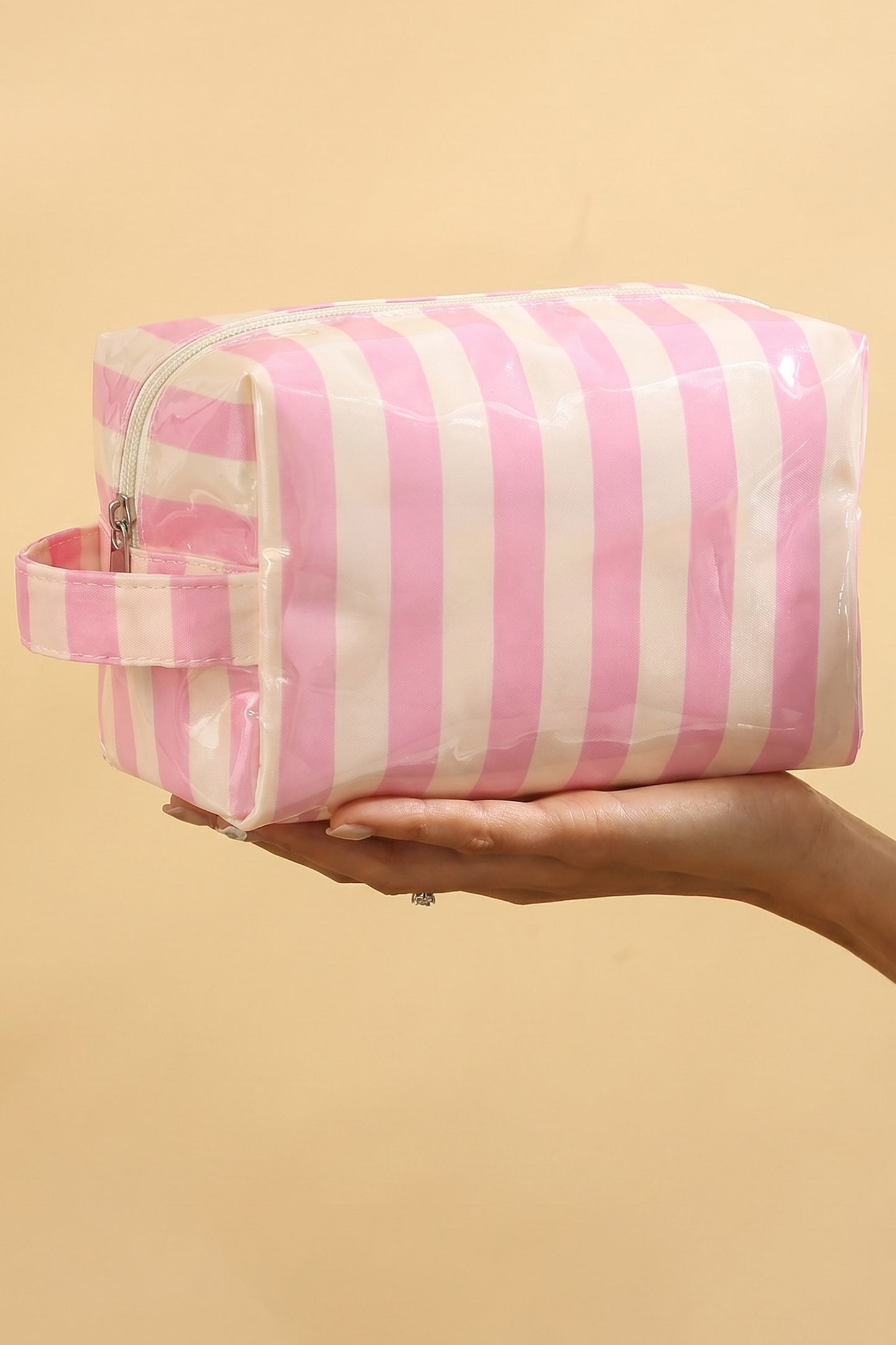 Pink Striped Travel Cosmetic Bag