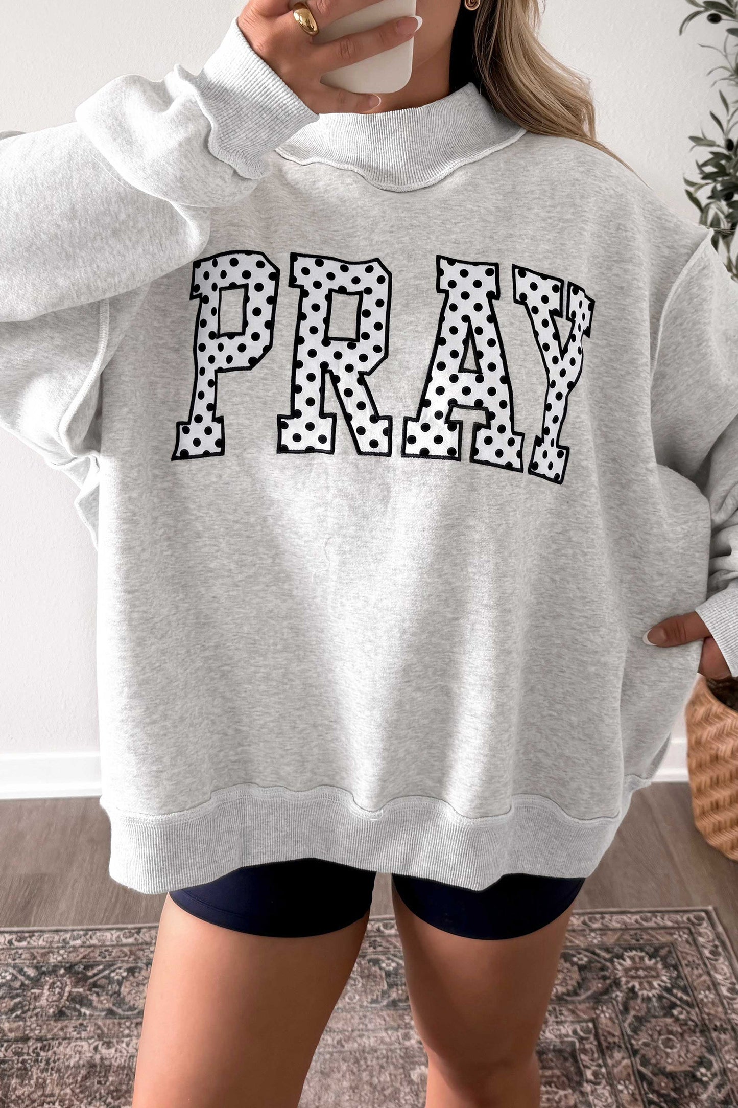Gray PRAY Polka-Dot Mock-Neck Sweatshirt