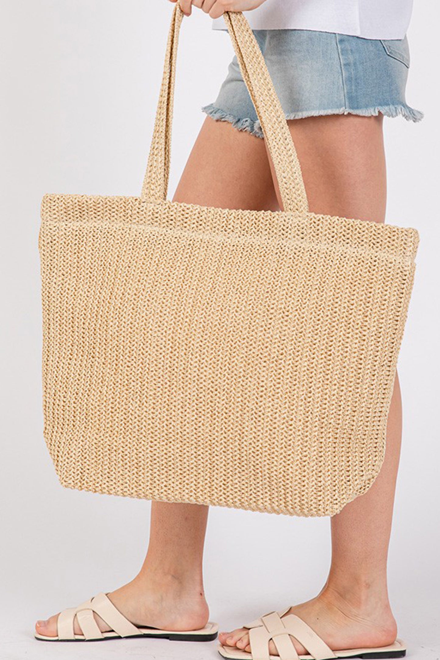 Parchment Woven Beach Tote Bag
