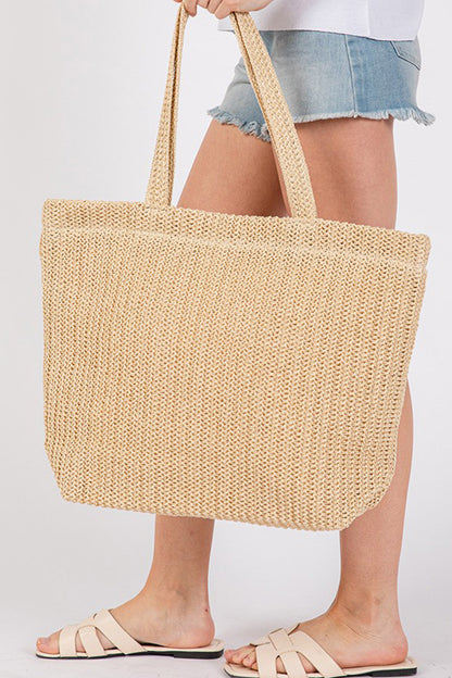 Parchment Woven Beach Tote Bag
