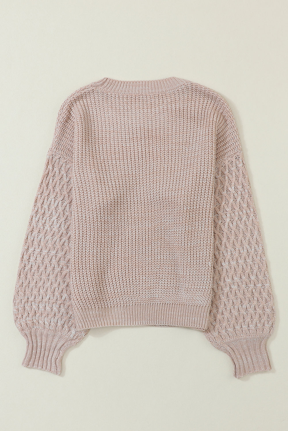 Parchment Cable-Sleeve Drop-Shoulder Sweater