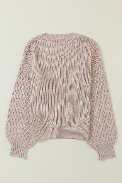 Parchment Cable-Sleeve Drop-Shoulder Sweater