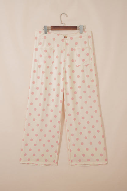 White Polka-Dot Straight-Leg Pants