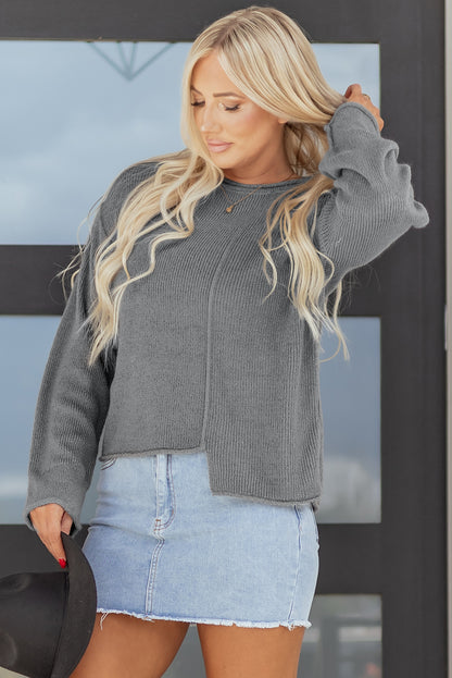 Medium Gray Raw-Edge Relaxed Sweater