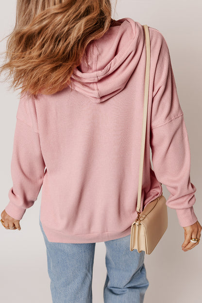 Black Waffle-Knit High-Low Oversized Hoodie