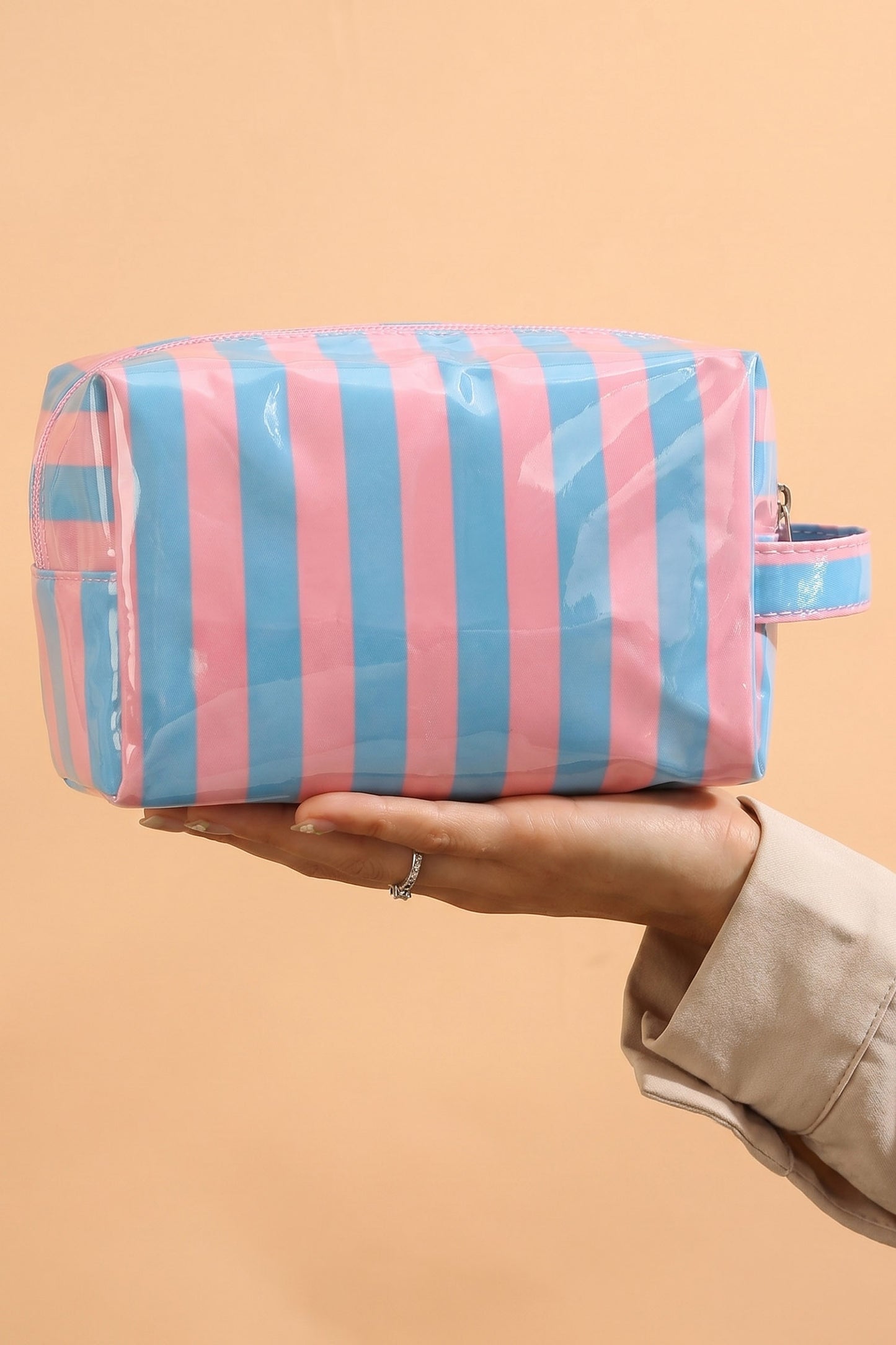 Pink Striped Travel Cosmetic Bag
